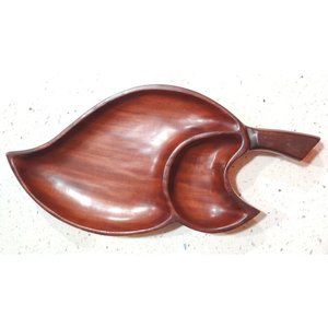 Vtg 2 Sectional SOLID MAHOGANY SERVING TRAY HANDMADE IN HAITI 13(15)x7.25x1.25"